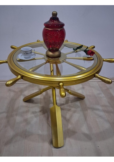 Orta Sehpa Dümen 90636 Model Ahşap Çapraz X Ayak Parlak Gold Lake Boya El Yapım Gold