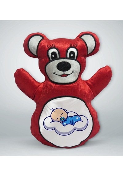 Bk Gift Uyuyan Bebek Tasarımlı Kırmızı Ayıcık Yastık-1