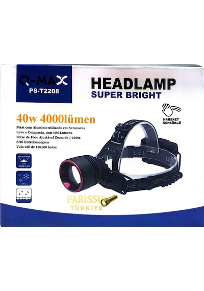 40w 4000 Lümen Sensörlü Kafa Lambası + 3 Adet Yedek Pilli Mega Paket Toplam 6 Pil Siyah
