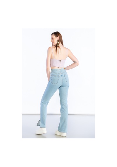 Açık Mavi Yüksek Bel Paça Kesik Detaylı Mom Jeans-açık Mavi Açık Mavi