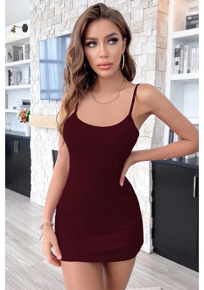 Epilons Zenviaatt2 Kadın Bordo Sırt Kısmı Komple Dantelli Mini Gecelik Zenvi312