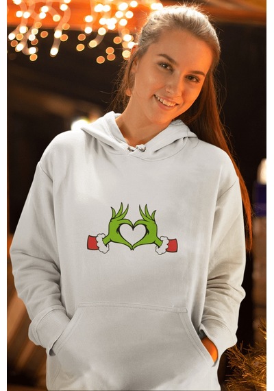 Grinch Happy New Year Kalp Kapşonlu Sweatshirt 001