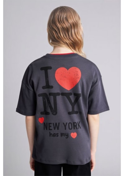 Defacto I Love Ny Oversıze Tişört Kız Çocuk G9588a826smar58 Antrasit-ar58