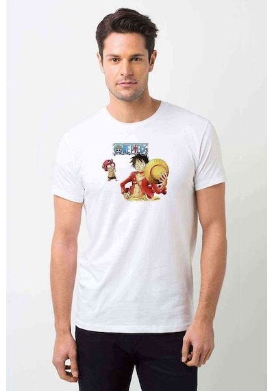 Anime One Piece Luffy Hat Baskılı Beyaz Erkek Tshirt (534486493)