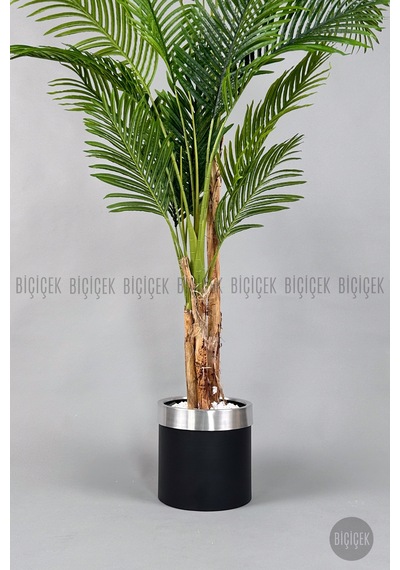 Biçiçek Yapay Areka Palmi̇yesi̇ 220 Cm Si̇yah Gümüş Metal Saksıda