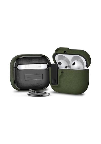 Apple Uyumlu AirPods 4. Nesil İle Kılıf Standlı Kilitli Tpu Premium Matte Trip Case Koyu Yeşil