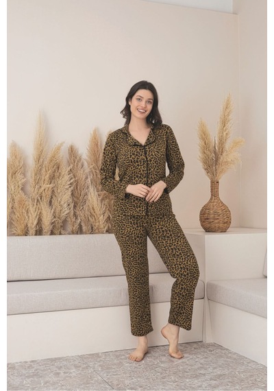 SUDE HOMEWEAR Kadın Uzun Kol Gömlek Pijama Takımı Siyah