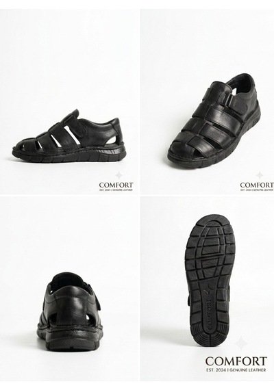 Ern Shoes İçi Dışı Hakiki Deri Ortopedik Erkek Terlik Sandalet Kahverengi