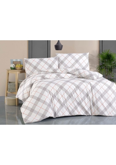 Cotton Collection Ranforce Çift Kişilik Nevresim Takımı Grey Red Çok Renkli