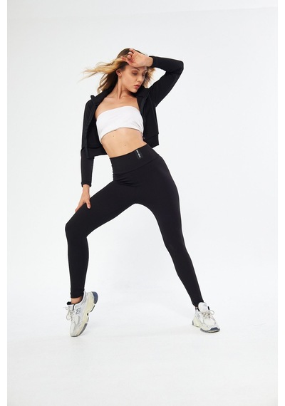 Lesa Wear İçi Polarlı Yumuşacık Şardonlu Kaşkorse Crop Likralı Hırka Siyah