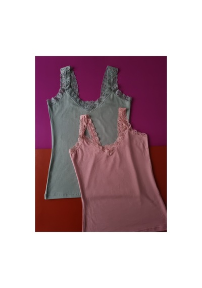 Demirsa Boutique Dantel Detaylı Modal Kumaş Askılı Yeşil Ve Pudra 2'li Kadın Atlet Yeşil-pembe1 Demirsa Boutique Dantel Detaylı Modal Kumaş Askılı Yeşil Ve Pudra 2'li Kadın Atlet Yeşil-pembe1