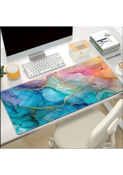 Sge Teknoloji 65x25 Cm Renkli Mermer Temalı Kaydırmaz Taban Speed Yüzey Oyuncu Mouse Pad Gaming