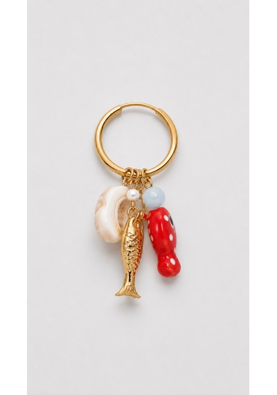 Charm Detaylı Gold Halka Küpe Kırmızı