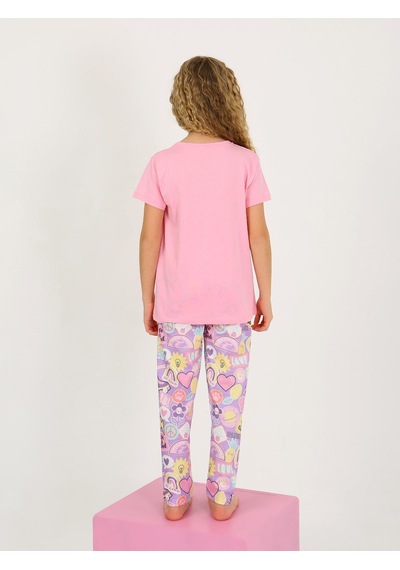 Kız Çocuk Kısa Kollu %100 Pamuklu Pijama Takımı Be Kind Koyu Pembe