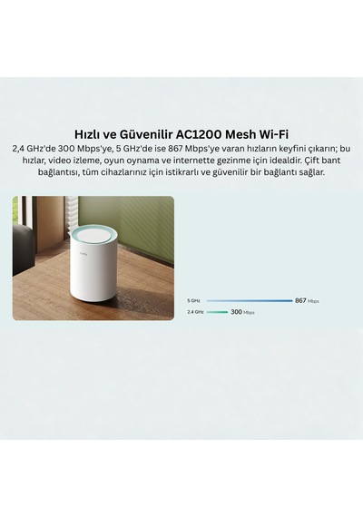 Cudy M1300 5/2.4ghz 867/300mbps,pptp/l2tp/openvpn/wireguard/ıpsecvpn,4dahili Anten,wi-fi Mesh Router 2 Adet