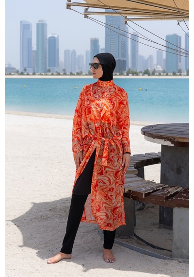 Remsa Mayo Remsa Tesettür Mayo Üzerine Tek Kaftan Kimono Pareo Rp007 Melis Turuncu