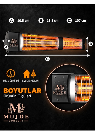 Square 2800 Watt 2 Kademeli Infrared Uzaktan Kumandalı Duvar Tipi Isıtıcı