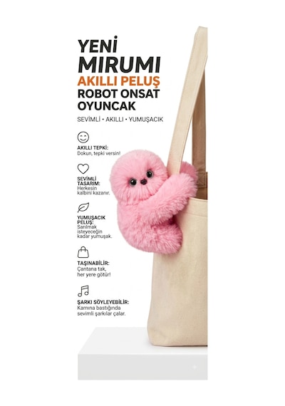 Pembe Mirumi Akıllı Peluş Robot Oyuncak - Ses Algılayan Dokunmaya Duyarlı Çantaya Tutunan İnteraktif Peluş
