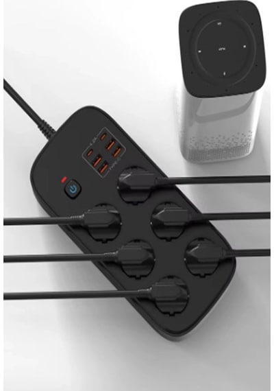 Termal Akım Korumalı 6 Lü Priz 4x Usb 2x Type-c Çıkışlı Grup Priz Çoğaltıcı 3500w Siyah 0-2