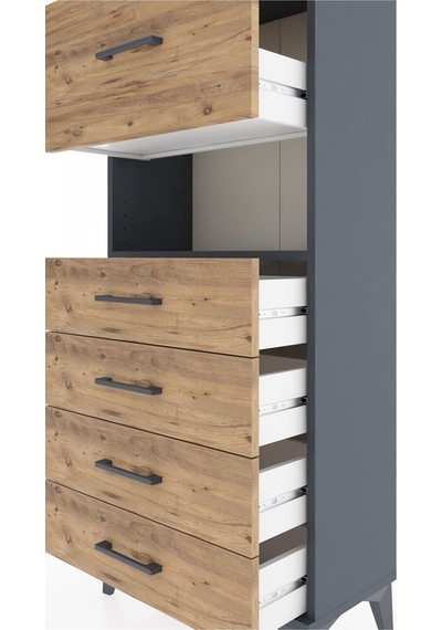 Hyperion Dolap Tek Raflı 5 Çekmeceli 60x44x134 Antrasit-çam Antrasit