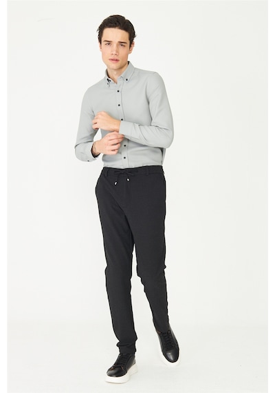 Siyah Bağcıklı Smart Casual Pantolon Siyah