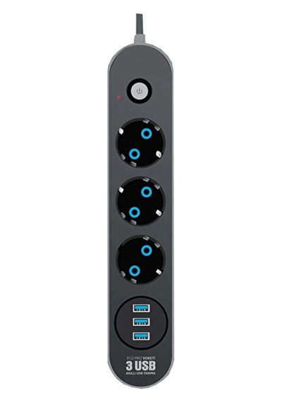 Piranha 3395 Termal Akım Korumalı 3 USB li Priz