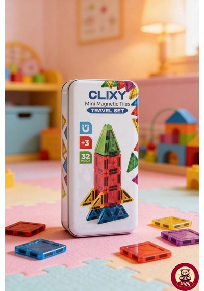 Clixy 32 Parça Mini Manyetik Blok Metal Kutu Taşınabilir Eğitici Zeka Oyuncağı