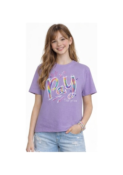 Irem Kız Çocuk Pay Price Yazı Desenli Crop Model Oversize Kalıp Lila Renk Kısa Kollu Tişört Irem Kız Çocuk Pay Price Yazı Desenli Crop Model Oversize Kalıp Lila Renk Kısa Kollu Tişört