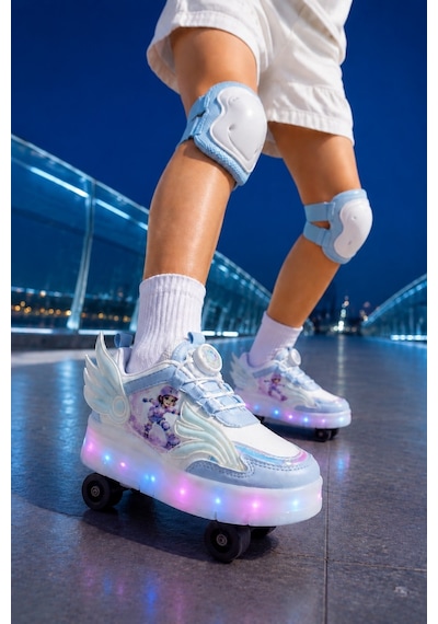 Muggo Wıngs Çocuk Kanat Detaylı Işıklı Patenli Tekerlekli Sneaker Spor Ayakkabı Mavi