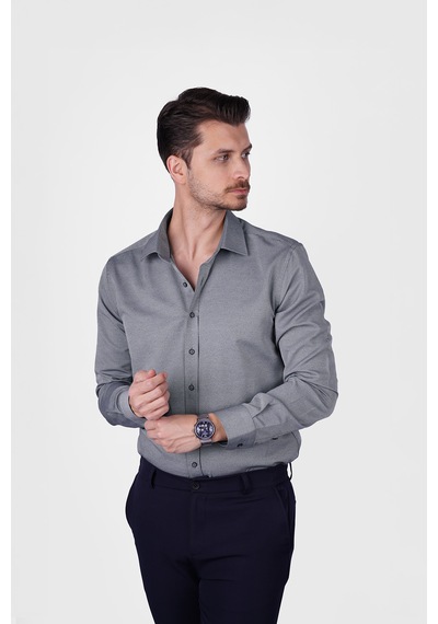 Taş Gri Slimfit Erkek Gömlek Taş