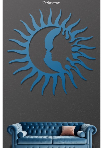Ay Ve Güneş Metal Duvar Tablosu - Mavi - 75 X 75 Cm