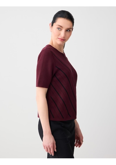Jimmy Key Bordo Polo Yaka Kısa Kollu Çizgi Desenli Triko Bluz 6sw035609562