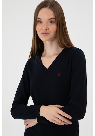 U.S. Polo Assn. Kadın Lacivert V Yaka Basic Kazak 50313590-VR033