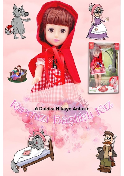 Global Toys Kırmızı Başlıklı Kız Hikayesi Anlatan 45 cm Et Bebek