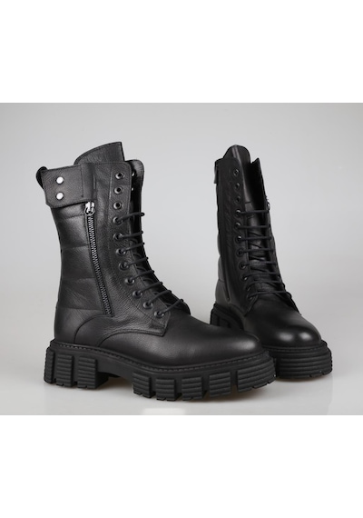 Castle Black 36871 Hakiki Deri Siyah Kadın Bot Siyah