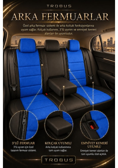 Chevrolet Captiva 2011-2014 Uyumlu Lion Serisi Mavi Siyah Oto Koltuk Kılıfı