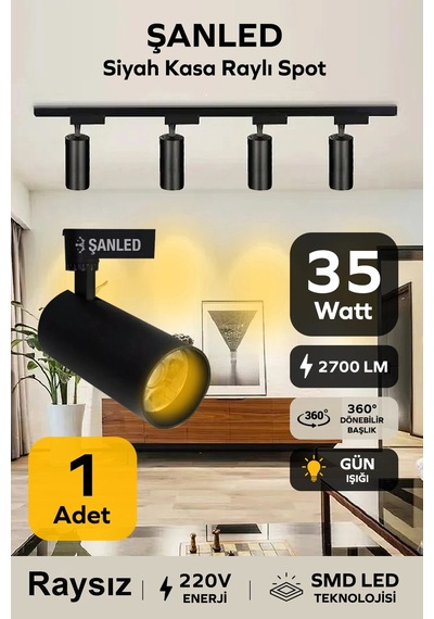 Led Siyah Kasa Gün Işığı 35w Raylı Spot Gün Işığı
