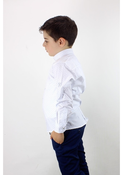 Doctor Junior Erkek Çocuk Kendinden Desenli Uzun Kol Gömlek Beyaz