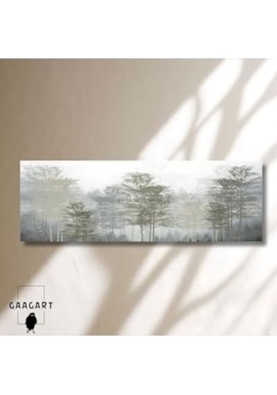 Uzun Panaromik Kanvas Tablo Soyut Bohem Çizgisel Ağaçlar, 120 X 40 Genel