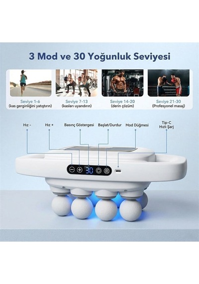 Powermaster Pm-29678 Multi-foksiyonel 8 Başlıklı Profesyonel  Ve Derin Doku Masaj Aleti Beyaz