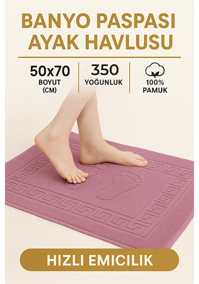 Serra 5 Adet %100 Pamuk En Iyi Emici Ayak Havlusu Konforlu Banyo Paspası 50x70cm Mürdüm