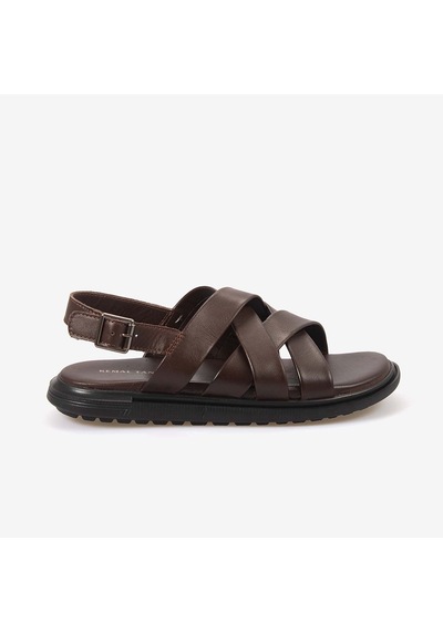 Kemal Tanca Erkek Kauçuk Tabanlı Deri Comfort Günlük Çapraz Bantlı Sandalet 555 Kahverengi