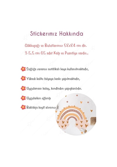 MSticker Gökkuşağı Ve Kalpler Çocuk Bebek Odası Dekorasyon Sticker Seti