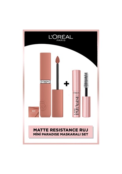 L'Oréal Paris Infaillible Matte Resistance Likit Mat Ruj - 601 Worth It & Mini Paradise Maskara 4.7 Ml Makyaj Seti pktinf2stprjprdsmskr-9322 601