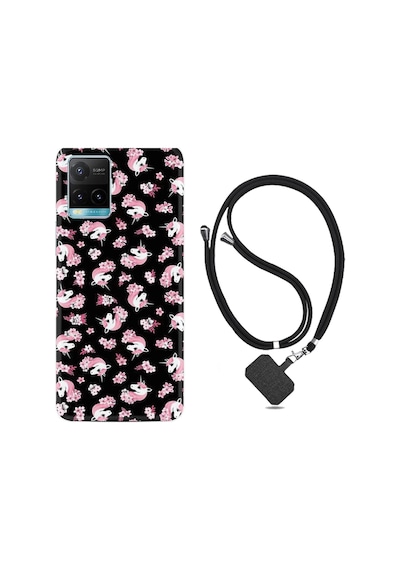 Vivo Y32 Kılıf Boyun Askılı Unicorn Flowers 1406