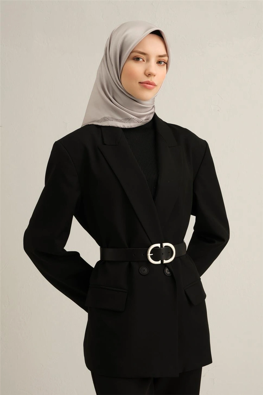 Armine Klasik Desenli Saf İpek Sura Eşarp 9357 57 Gri