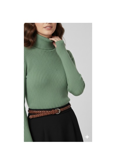 Sonbaharmoda Kadın Boğazlı Likralı Triko Badi Parmak Geçmeli Kol, Tek Beden,100% Akrilik Fıstık Yeşili