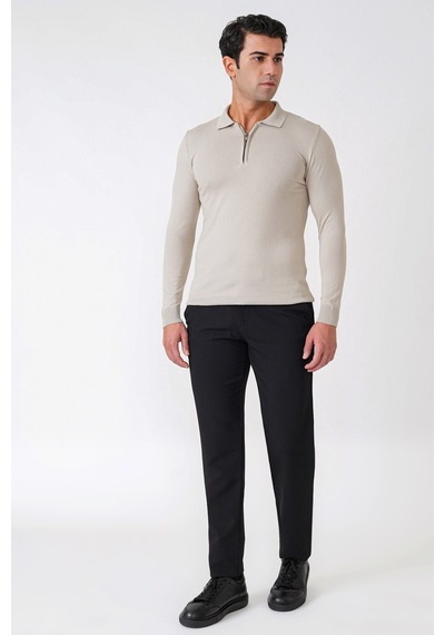 Comfort Fit Yan Cepli Esnek Pamuklu Siyah Pantolon P 1234