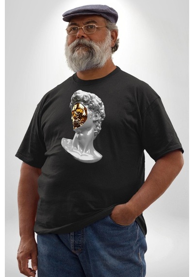 Angemiel Modern Sanat Apollo Siyah Büyük Beden Erkek Kadın Unisex Basic Ön Baskılı Tişört Siyah