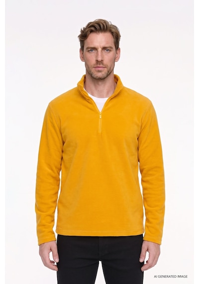 AC&Co / Altınyıldız Classics Erkek Sarı Anti-pilling Tüylenme Yapmayan Standart Fit Dik Yaka Polar Sweatshirt Sarı